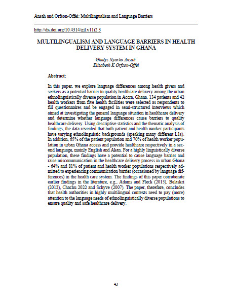 Ansah et al Multilingualism and Language Barriers in Health Delivery system in Ghana