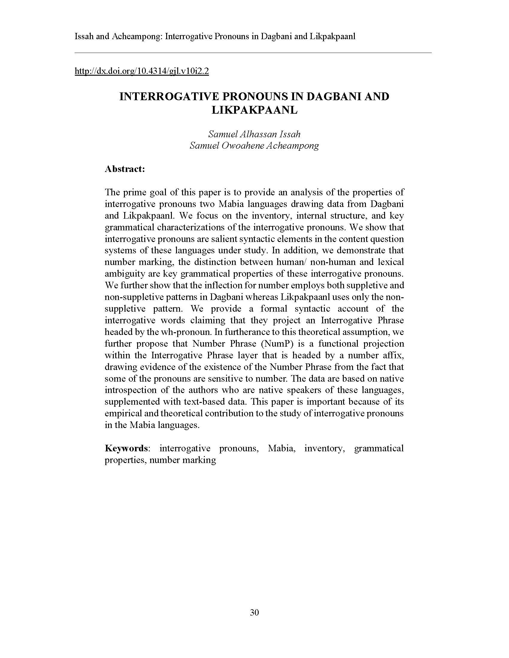 Interrogative Pronouns in Dagbani and Likpakpaanl